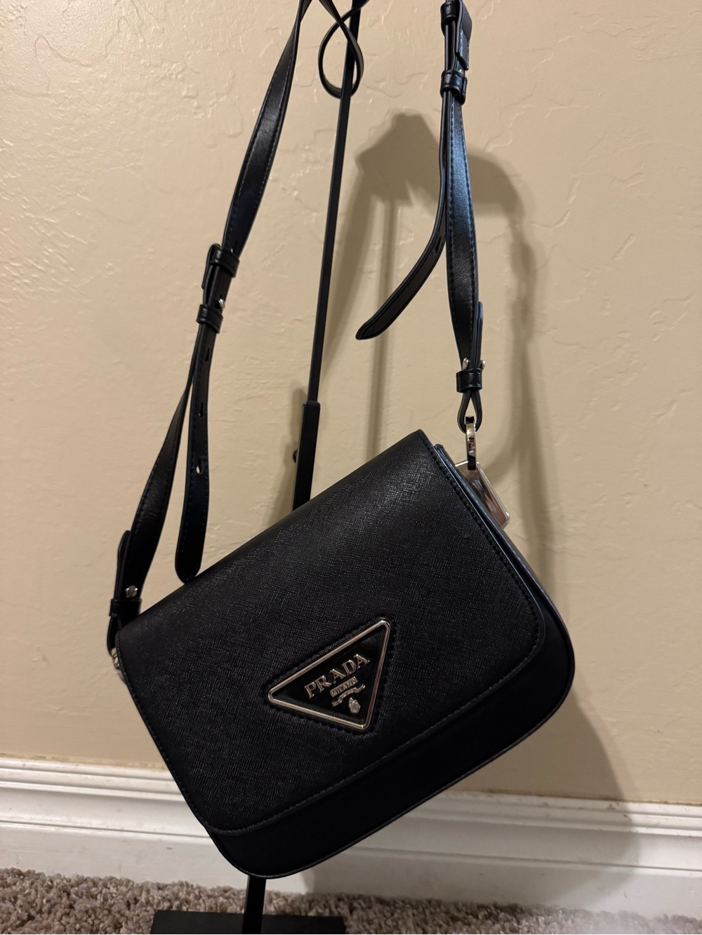 Prada Black Saffiano Leather Crossbody with Triangle Logo